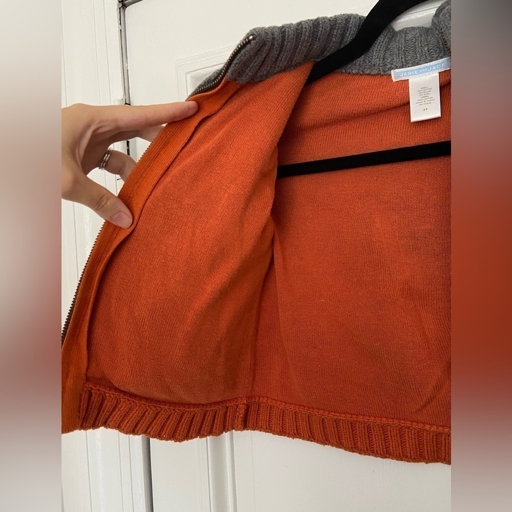 Janie And Jack Wool Cotton Blend Kids Knit Sweater Jacket Orange Gray Blue - Picture 11 of 14